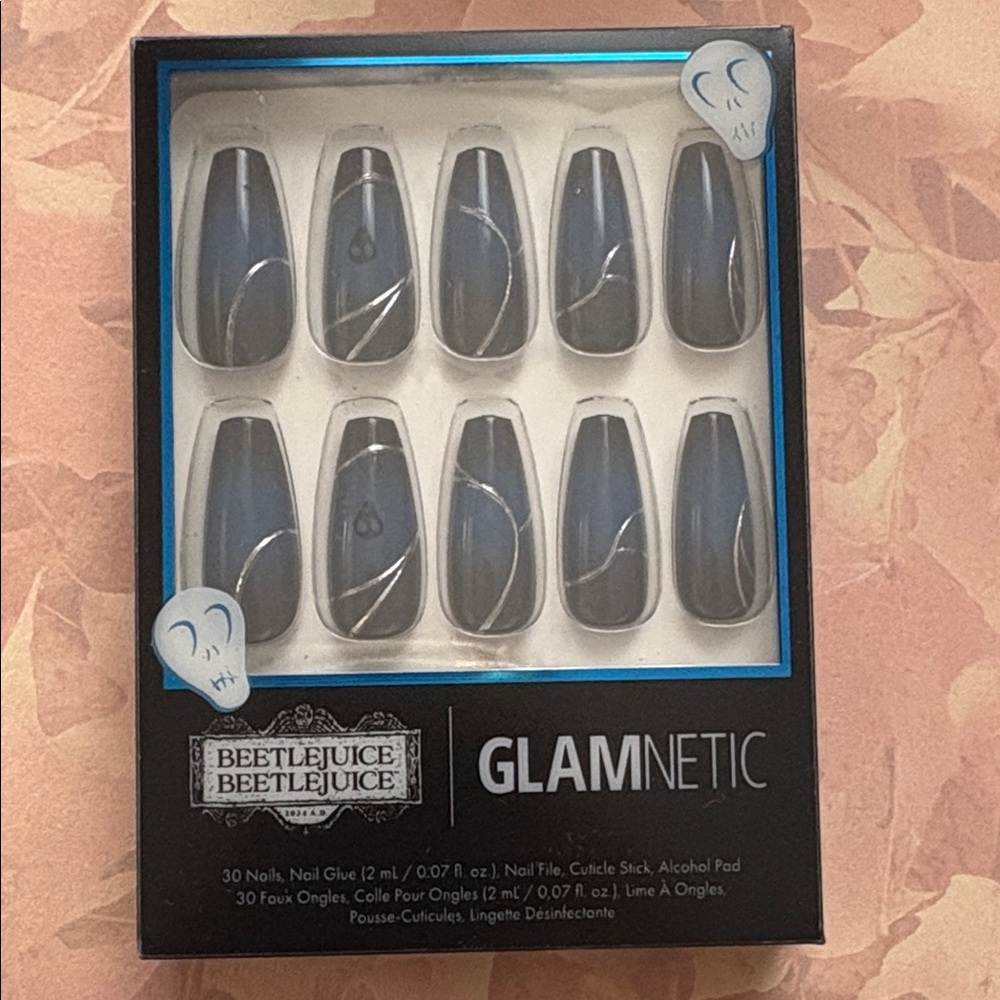 Glamnetic x Beetlejuice Press-On Nails - Ghost House Blue Black Medium Coffin